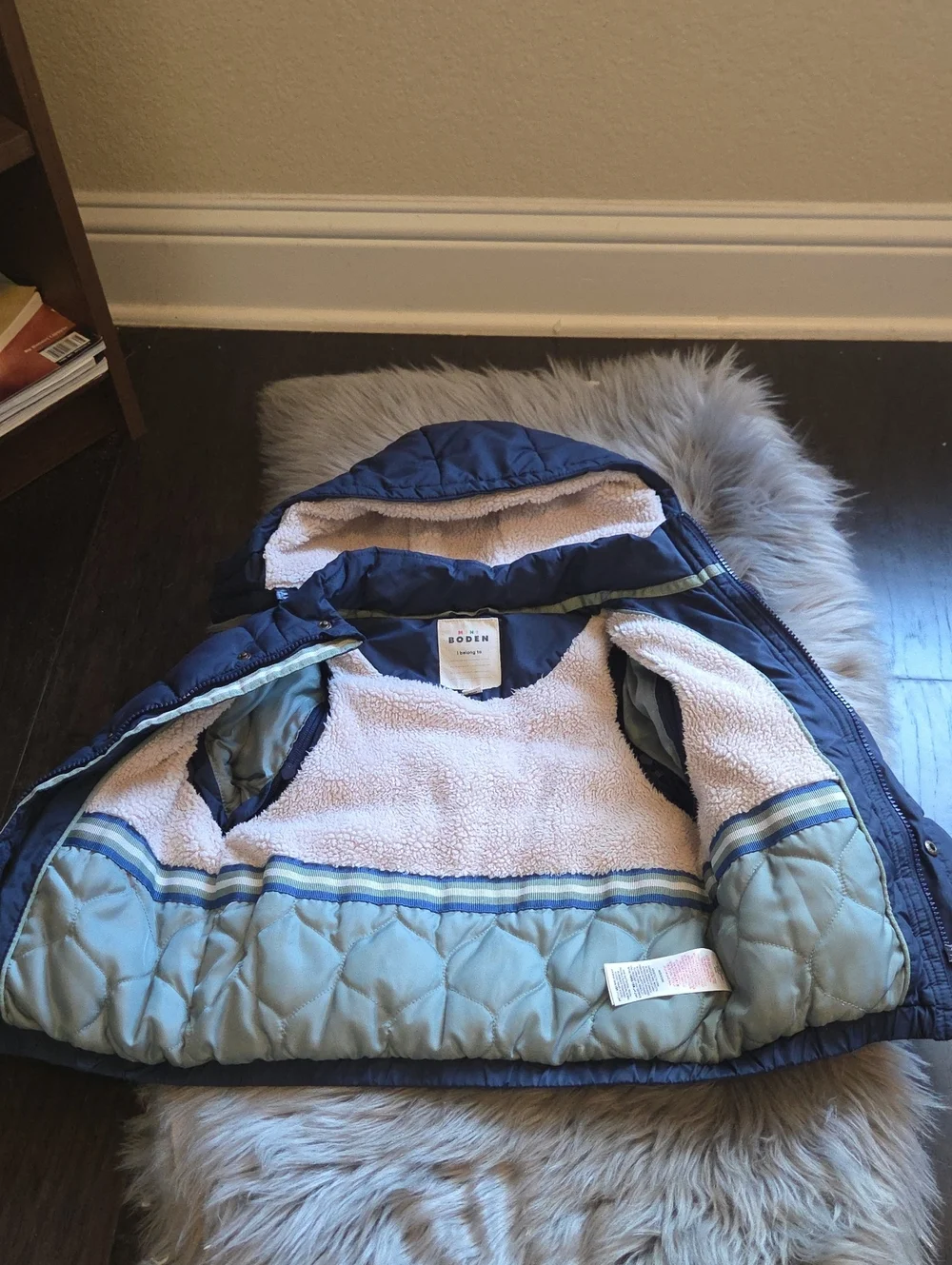Mini Boden Toddler Boy Puffer Jacket With A Sherpa Lined Hood